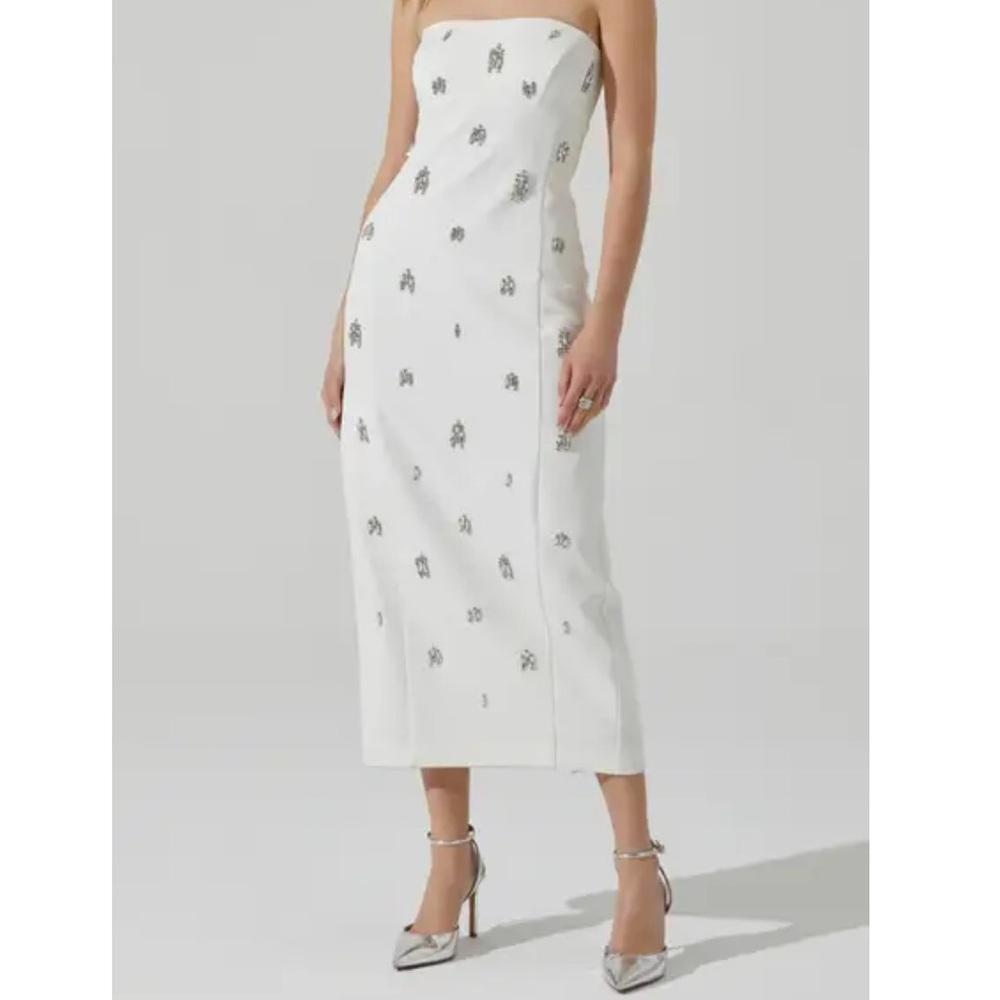 Astr White Strapless Midi Dress with Silver Details